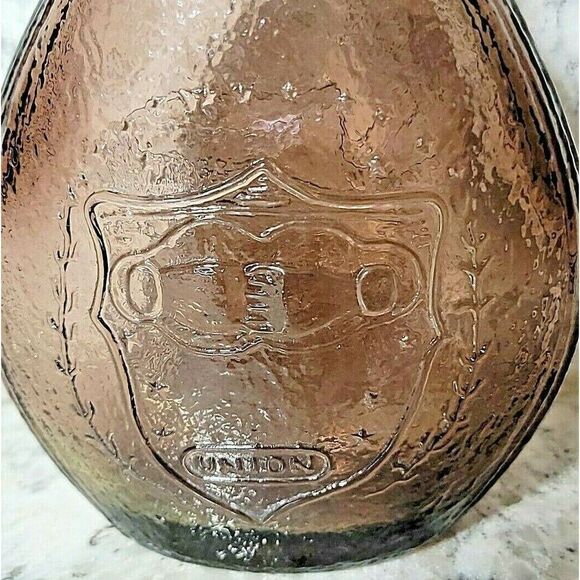 Wheaton N J Frosted Glass‎ Bottle Union Clasped Hands Dove Shield 9 1/8” Purple - Picture 2 of 6